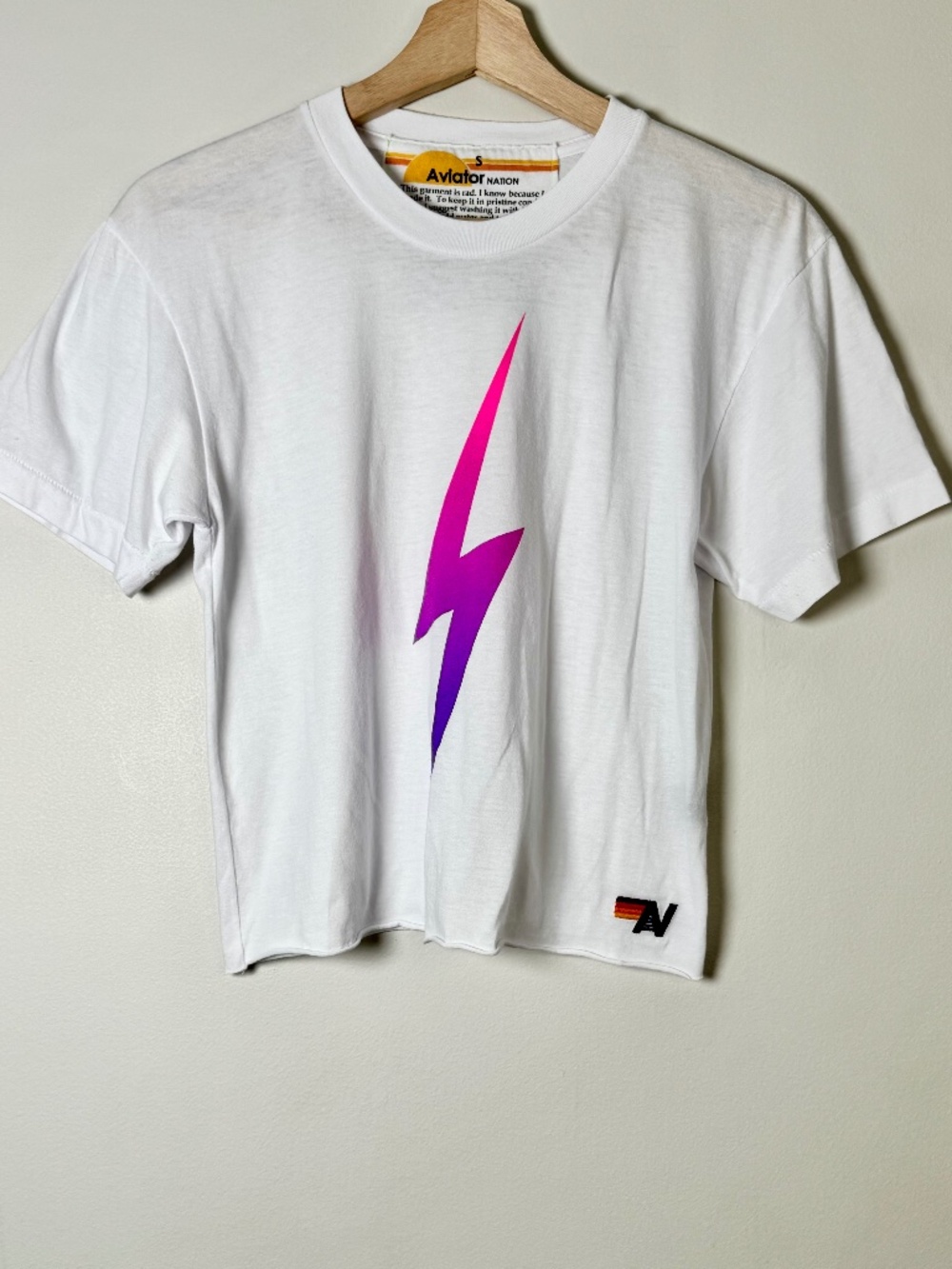 Aviator Nation Bolt Fade Crop Tee Vintage White Pink Purple S